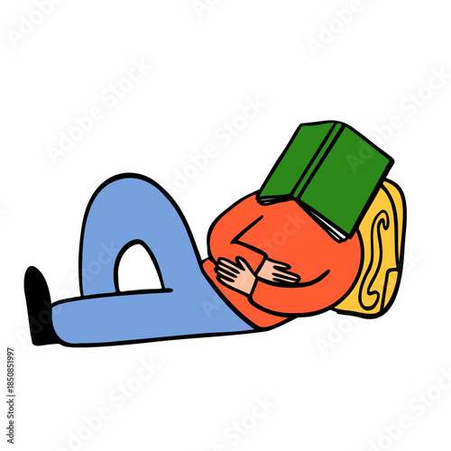 Student relaxing with book covering their head