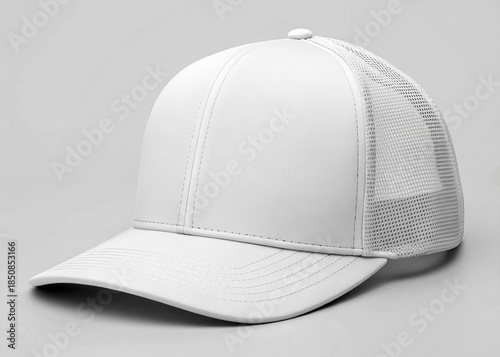 White Baseball Cap Mock-Up on White Background. 3D Rendering