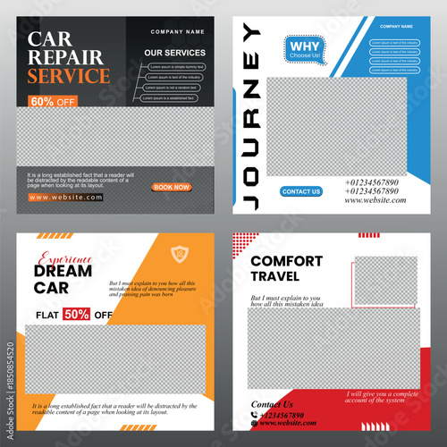 Modern Car Social Media Banner Template for Auto Promotion. Luxury vehicle Rental Poster Flyer Design for Cover, Header, Web