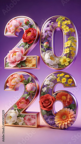 Floral 2026 Numerals: 3D Number Design Adorned with Roses & Blooms