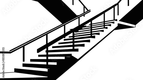 Black and White Staircase with Railings.