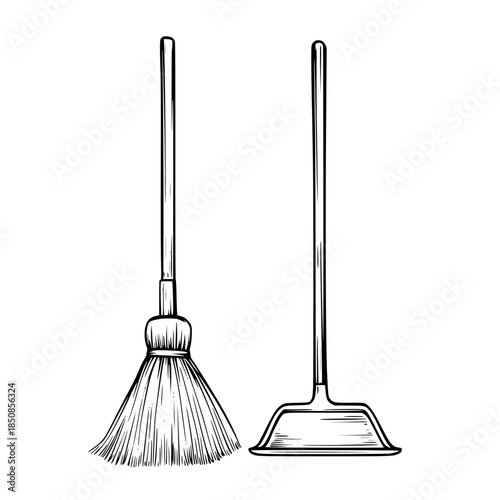 Elegant Broom Dustpan Duo | Clean, isolated vector art for creative projects.