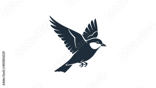 Black Bird Flying with Wings Spread.