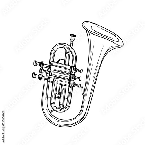 Elegant Echoes: Minimalist Line Art Bugle | Clean, isolated vector art for creative projects.