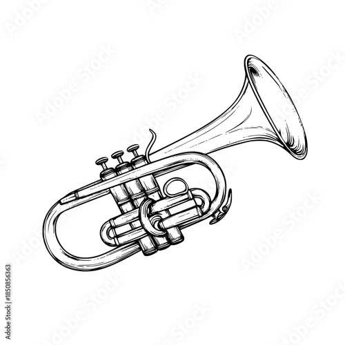 Elegant Line Art Bugle: Simplicity Meets Musicality | Clean, isolated vector art for creative projects.