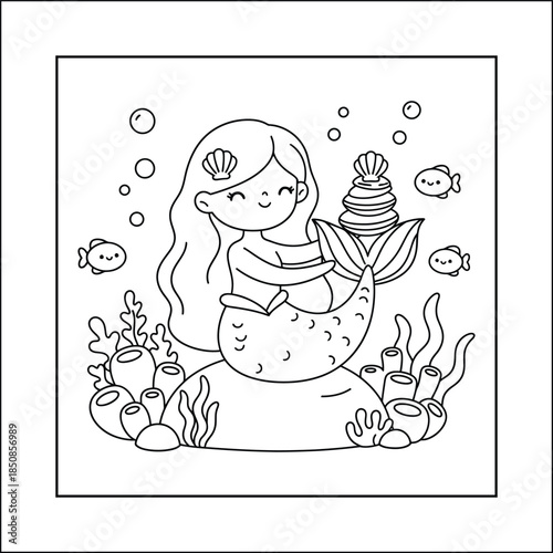 mermaid coloring page line art vector	