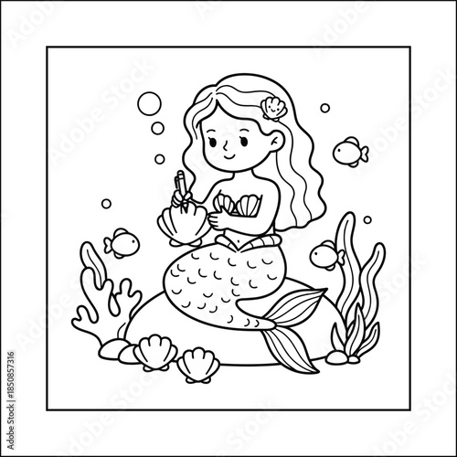 mermaid coloring page line art vector	