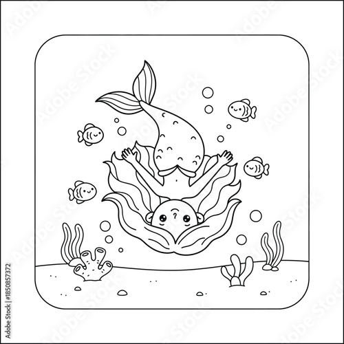 mermaid coloring page line art vector	
