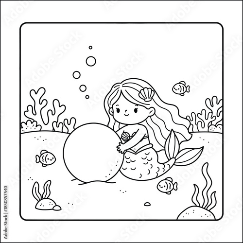 mermaid coloring page line art vector	