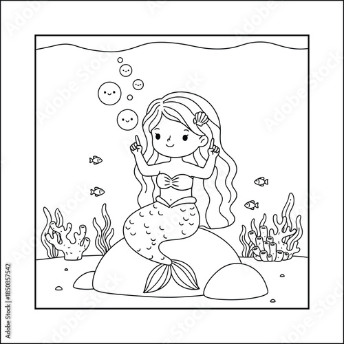mermaid coloring page line art vector	