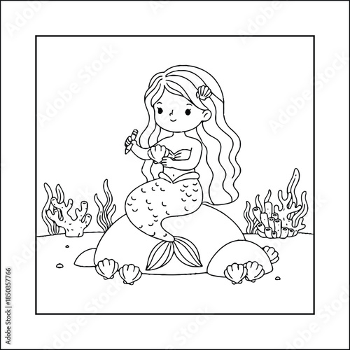 mermaid coloring page line art vector	