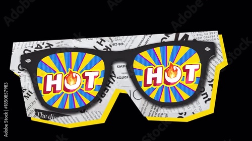 Pop Art Sunglasses with Hot Text Collage Animation
