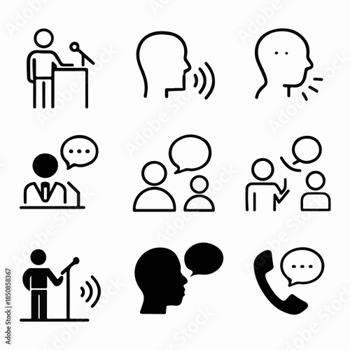 Communication Icons – Speech & Dialogue Line Art Symbol Set