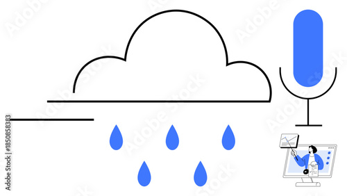 Cloud computing concept. Cloud computing highlighted with a microphone and digital communication elements. Cloud computing showcases innovation in data storage and voice integration. Ideal for tech