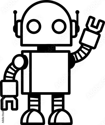 Simple outline humanoid robot with antennas waving its hand. Artificial intelligence and modern technology concept. Vector illustration for icon, symbol