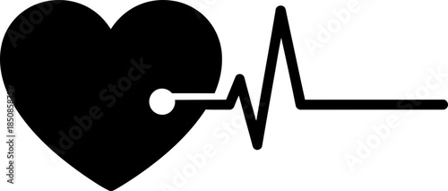 Black heart symbol and electrocardiogram line. Healthcare and medical pulse monitor concept. Vector icon illustration for web design, app, logo, banner