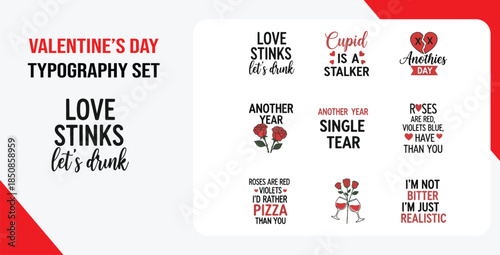 Valentine's Day Typography Set with Humorous Sayings 