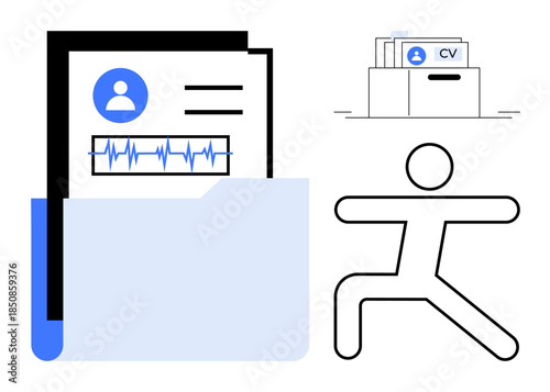 Employee data concept. Employee records in digital files efficient management. Employee organization integrates personal details and workflow. For HR, file management, and productivity