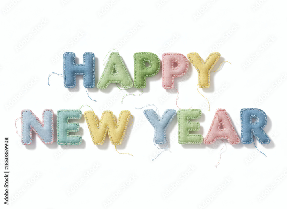 Naklejka premium Colorful Happy New Year fabric banner on white background