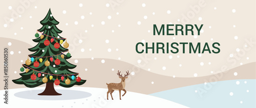 Modern Christmas Tree and Reindeer Banner