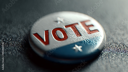 Macro shot of a vote button emphasizing edge curvature on a textured surface