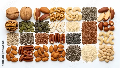 Fototapeta High Protein Seeds and Nuts Collection for Healthy Nutrition
