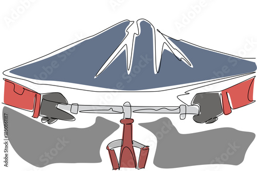 Single one line drawing hands holding bicycle handlebars. The cycling goal is in sight. Exercising by bike in the mountains. Active. National Trails Day. Continuous line design graphic illustration