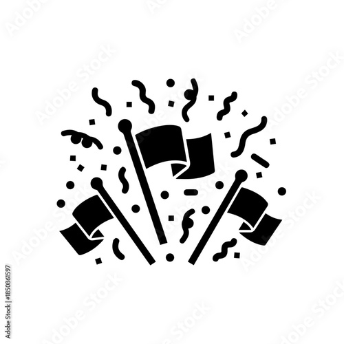 Celebratory flags and confetti