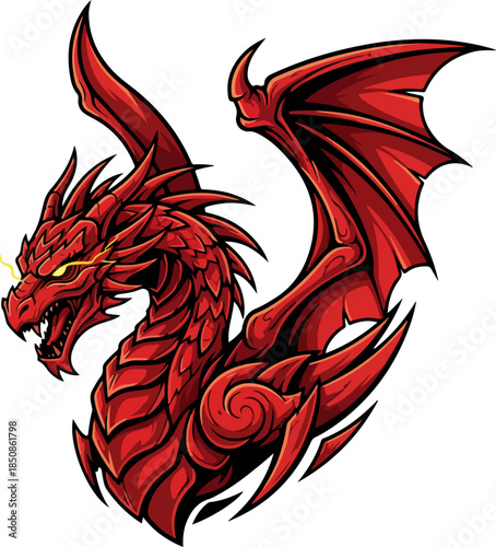 Abstract Red Dragon with Glowing Eyes Vector Art