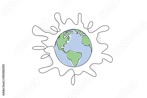 Continuous one line drawing globe goes into milk making a splash. Like an advertisement that will make all children in the world love milk. World Milk Day. Single line draw design vector illustration
