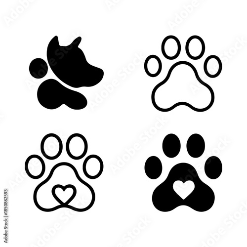 Dog Paw Icons – Pet Love Silhouette Clipart Set