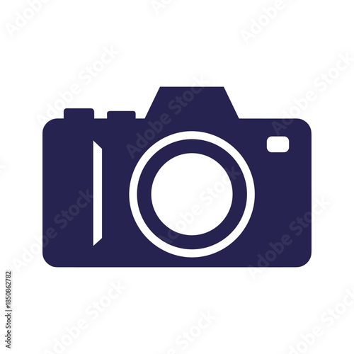 Dark Blue Camera Icon on White Background
