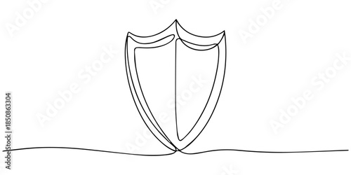 shield check mark line drawing. continuous one line drawing shield with check mark minimal secure safety symbol simple minimal single outline, Shield badge with checkmark continuous line drawing.