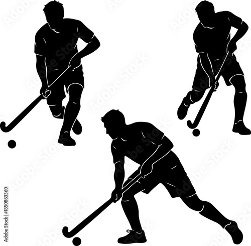 Three Dynamic Field Hockey SilhouettesThree Dynamic Field Hockey Silhouettes