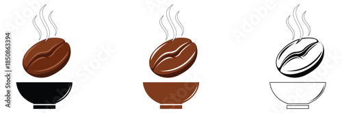 Steaming coffee beans in modern bowls for cafe menu design