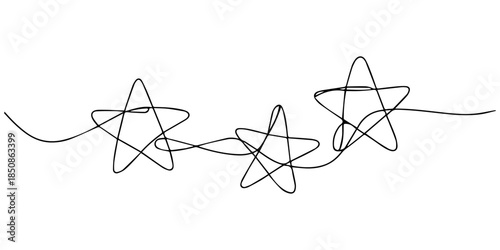Christmas star icon continuous one line drawing minimalist holiday decoration on white background, One line Drawing or illustration of a star, Hand drawn stars continuous one line icon. Star single