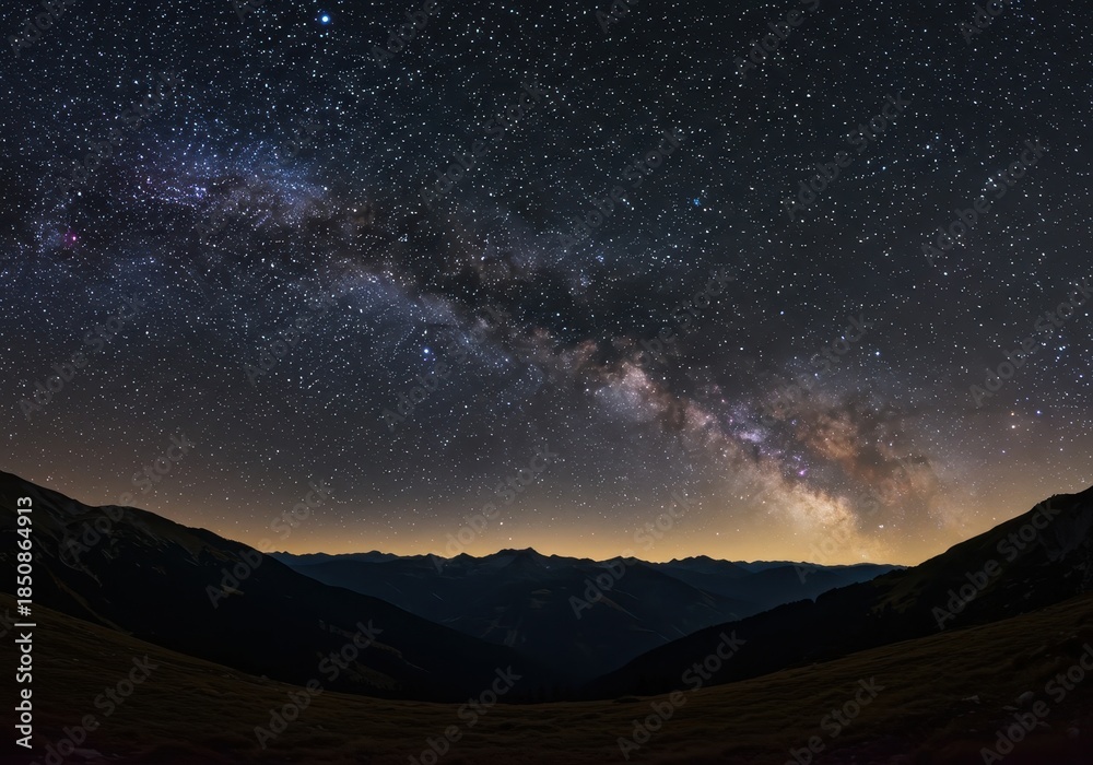 Fototapeta premium Stunning celestial display featuring a magnificent array of bright stars illuminating the vast, dark night sky above a mountain range, cosmos, night, firmament