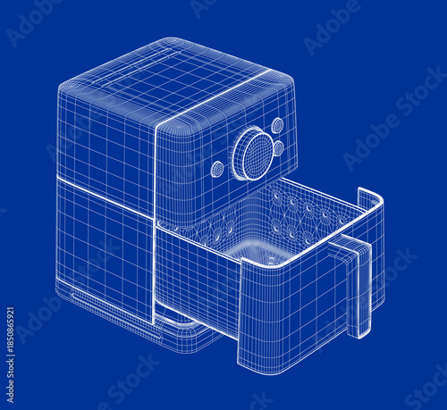 3D wire-frame model of electric air fryer