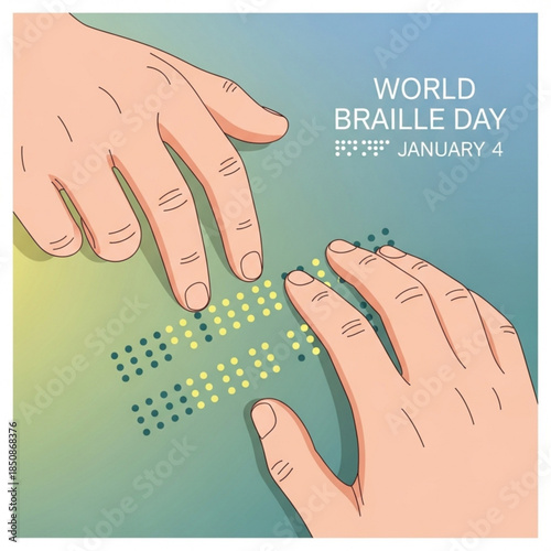 Empowering Hands: An illustration depicts the significance of World Braille Day with two hands delicately touching and feeling the raised dots of braille.