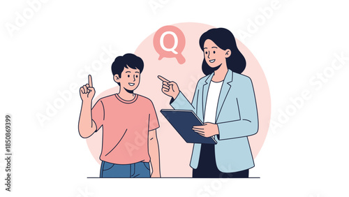 Educational Interaction between Teacher and Student with Question Mark Speech Bubble