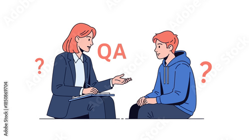 Animated Illustration of Job Interview Scenario with a Female Recruiter and Male Candidate