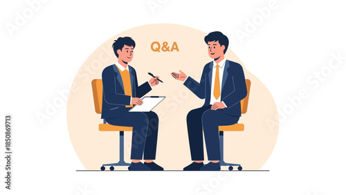 Business professionals engaging in a question and answer interview in a corporate setting