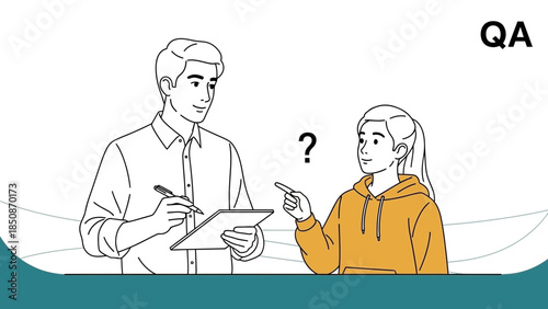 Interactive communication scenario between a professional and a young woman involving questioning