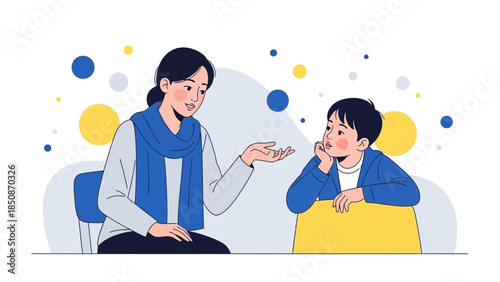 Educational and Caring Interaction Between a Female Teacher and a Young Student Engaged in