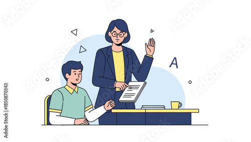 Professional Teacher Conducting a Training Session with a Student in a Modern Classroom Setting