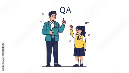 Professional Quality Assurance Interaction Between a Male Instructor and a Young Female Student in
