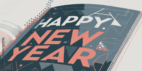 Vibrant Happy New Year greeting card with modern design elements