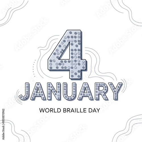 World Braille Day: A visually captivating graphic that elegantly honors the spirit of World Braille Day, with the date January 4 artistically rendered and presented with artistic elegance. 