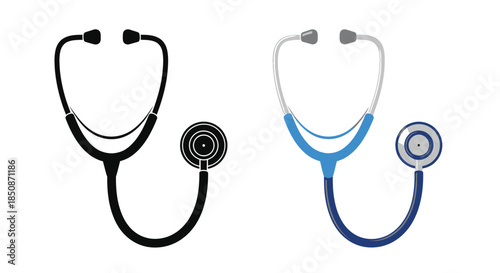 Two stethoscopes one black and white the other colored displayed side by side