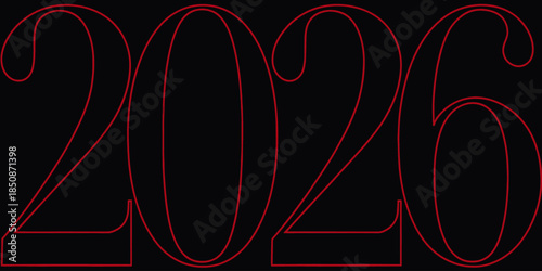 Modern futuristic typography with large red 2026 text on black